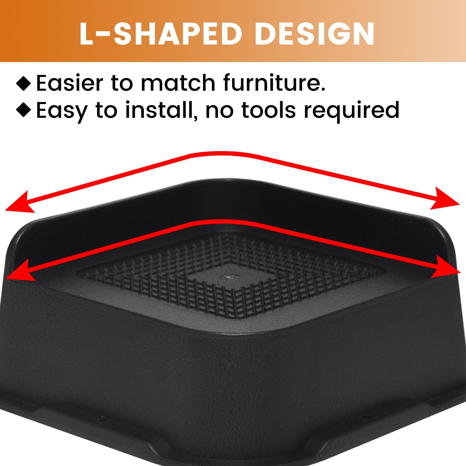4 Pack 2-Inch Black Heavy Duty L-Shaped Furniture Risers Bed Lifts Blocks