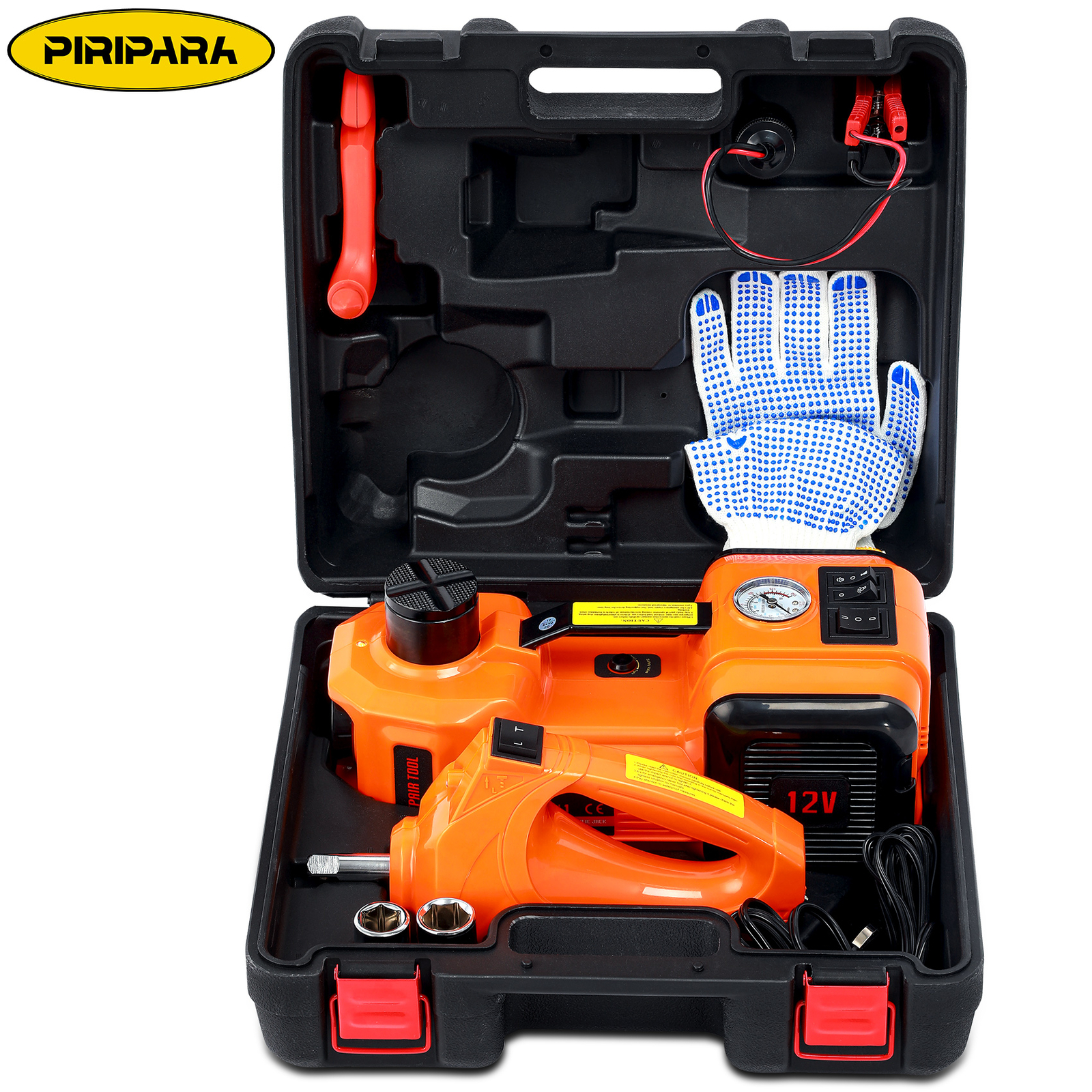 Electric Hydraulic Car Floor Jack 5 Ton 12V + Impact Wrench &Tire Inflator Pump