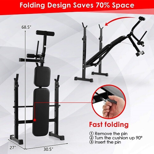 Olympic Weight Bench Set Press w/ Barbell Rack Fitness Home Gym Workout Strength