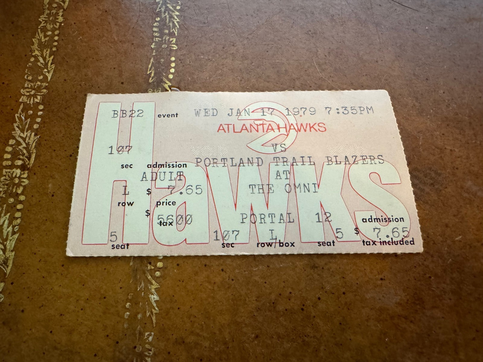 1979 Atlanta Hawks Portland Trailblazers Basketball Ticket Maurice Lucas 31 pts