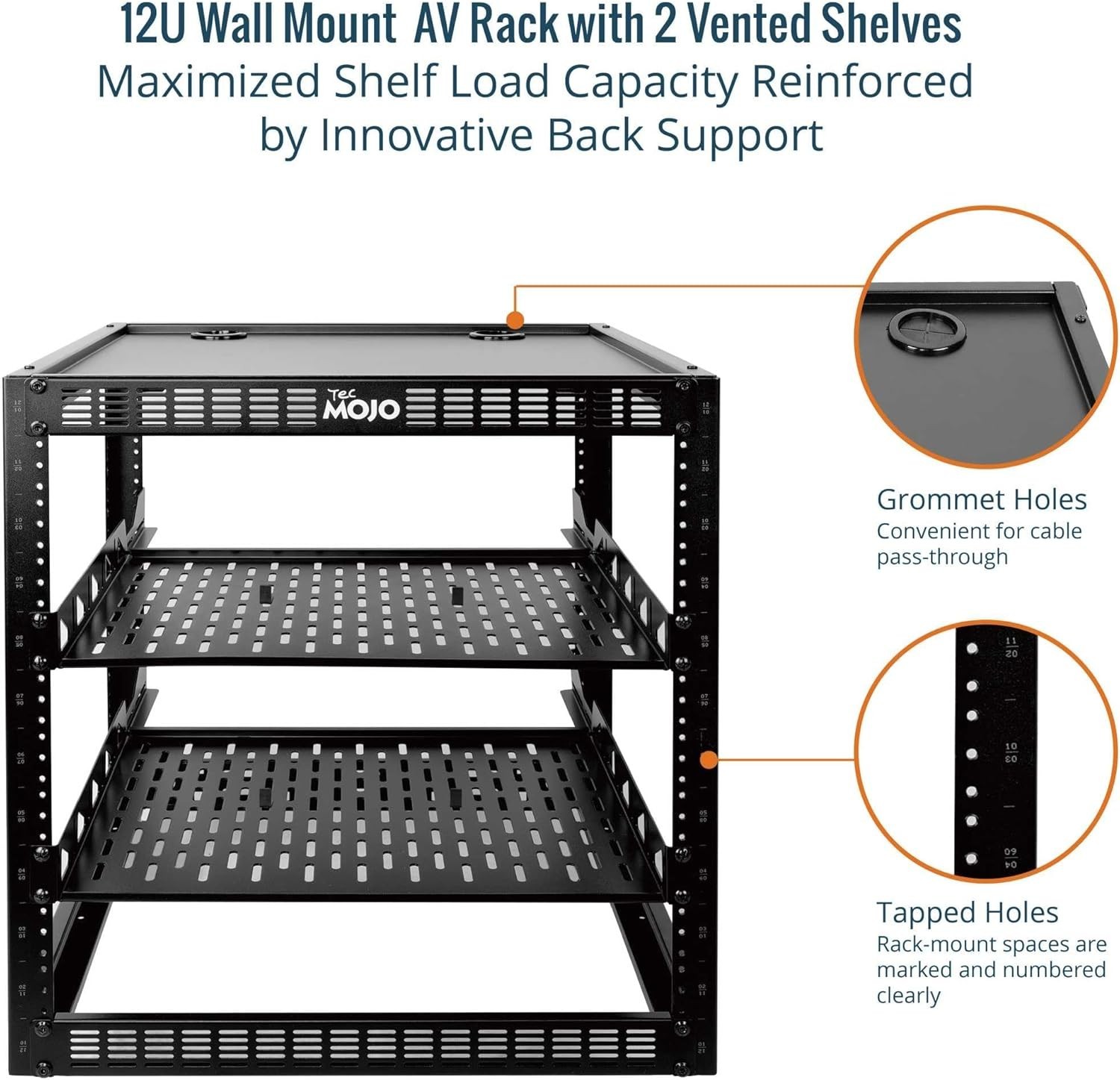 12U Open Frame Network Rack for IT & AV Gear, AV Rack Floor Standing or Wall ...