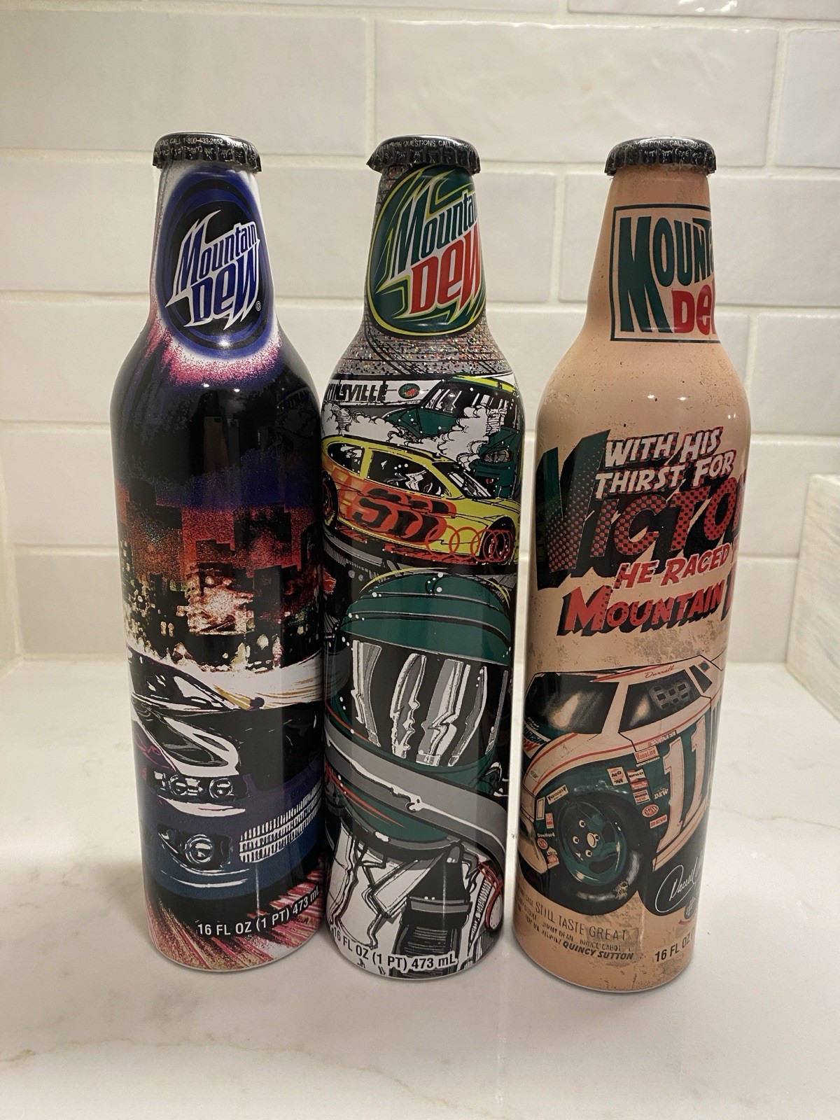 Mountain Dew Collectible NASCAR  Aluminum Bottles Set of 3