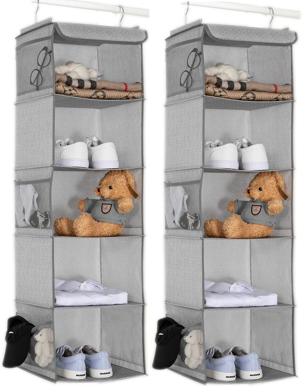 5 Shelves Hanging Closet Organizer 2 Pack Hanging Storage W/ 6 Side Pockets