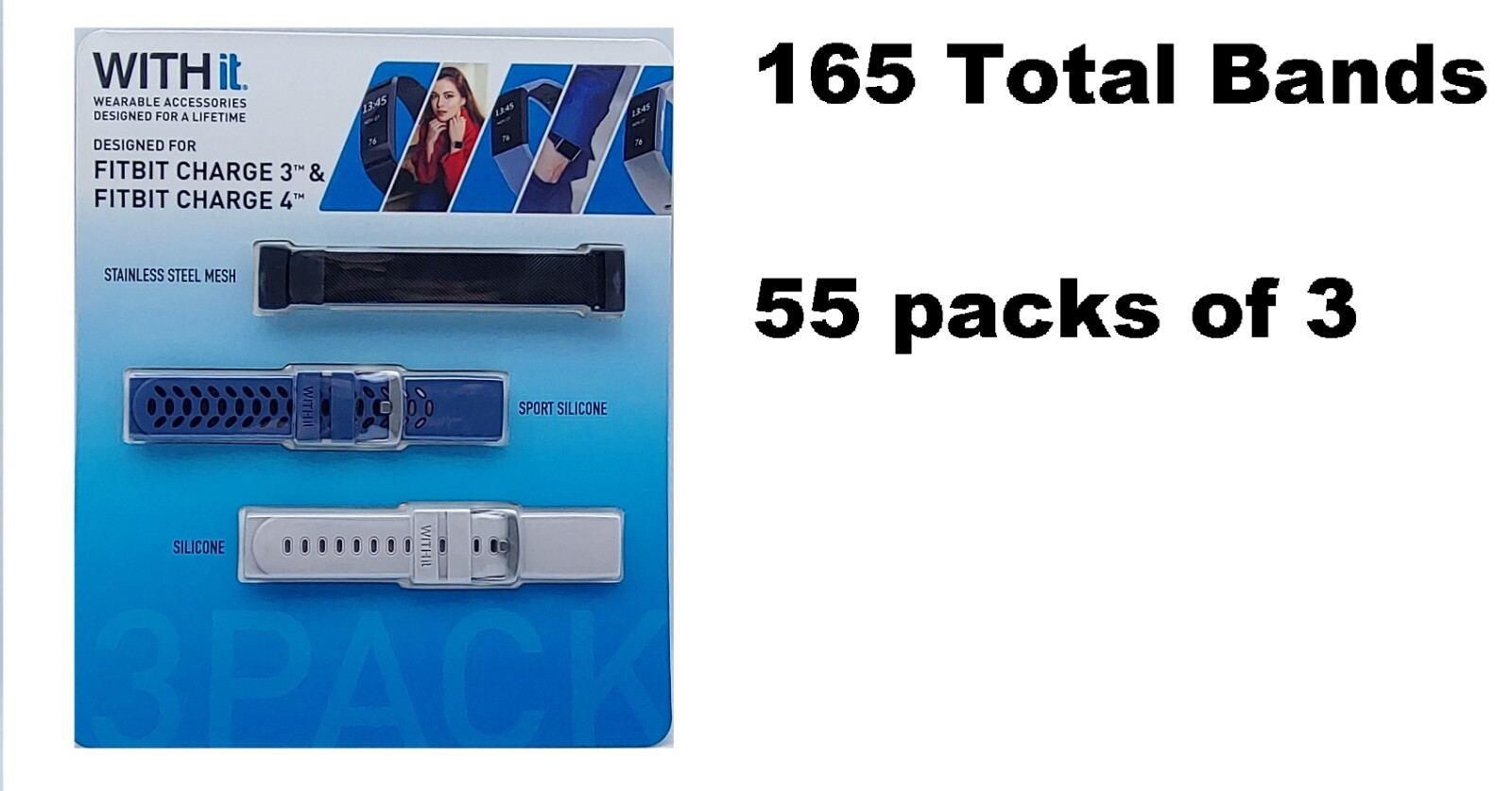 165  fitbit replacement bands for Charge 3 &4  Metal Clasp, 55-3 packs