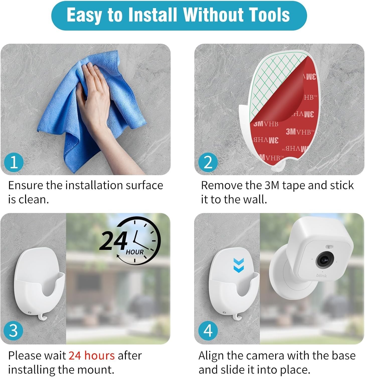 Blink Camera Wall Mount 3-Pack: No Drill, Easy Install, Damage-Free Solution