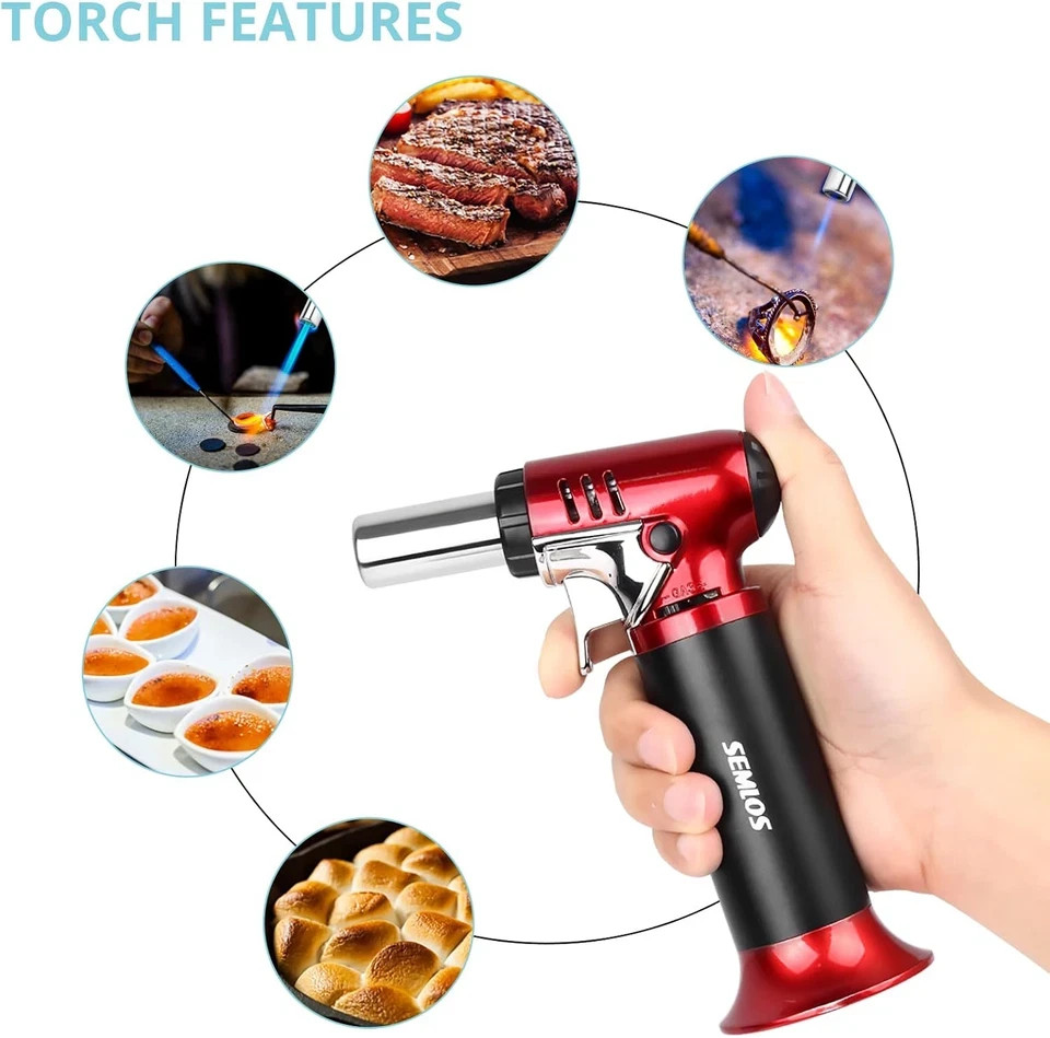 Refillable Butane Torch with Fuel Gauge, Safety Lock & Adjustable Flame