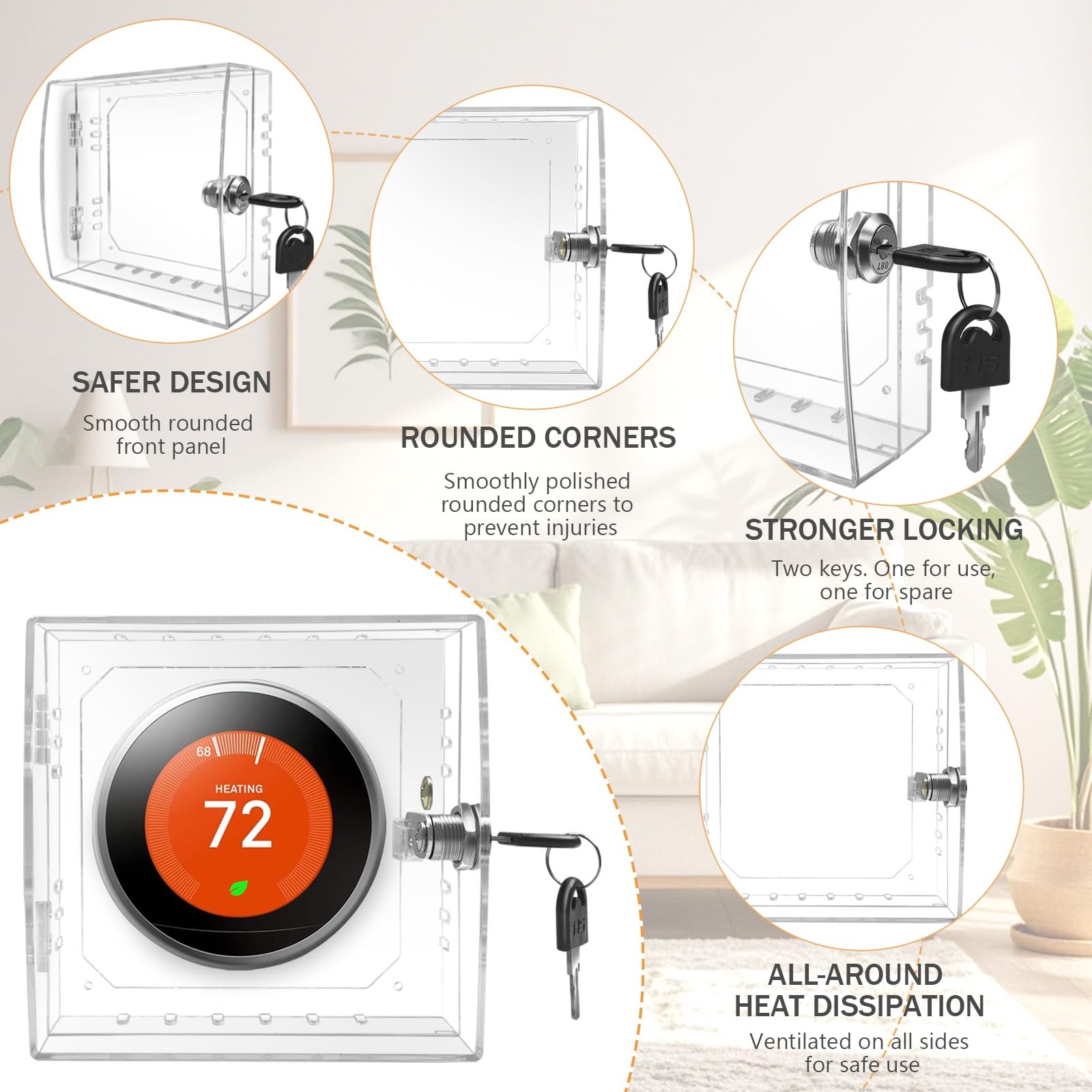PILISPARK Thermostat Lock Box with Key Cover Universal Transparent