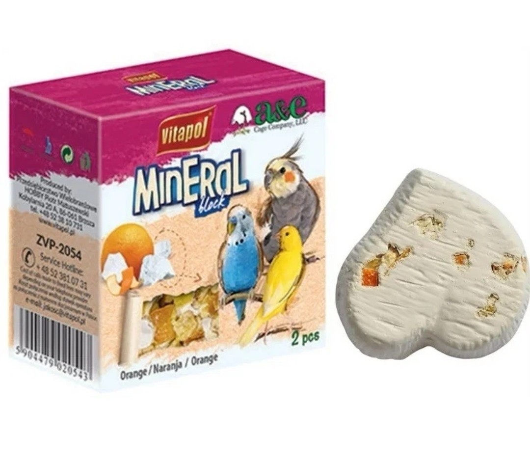 A and E Cages Vitapol Infused Mineral Block for Birds Orange 35 grams