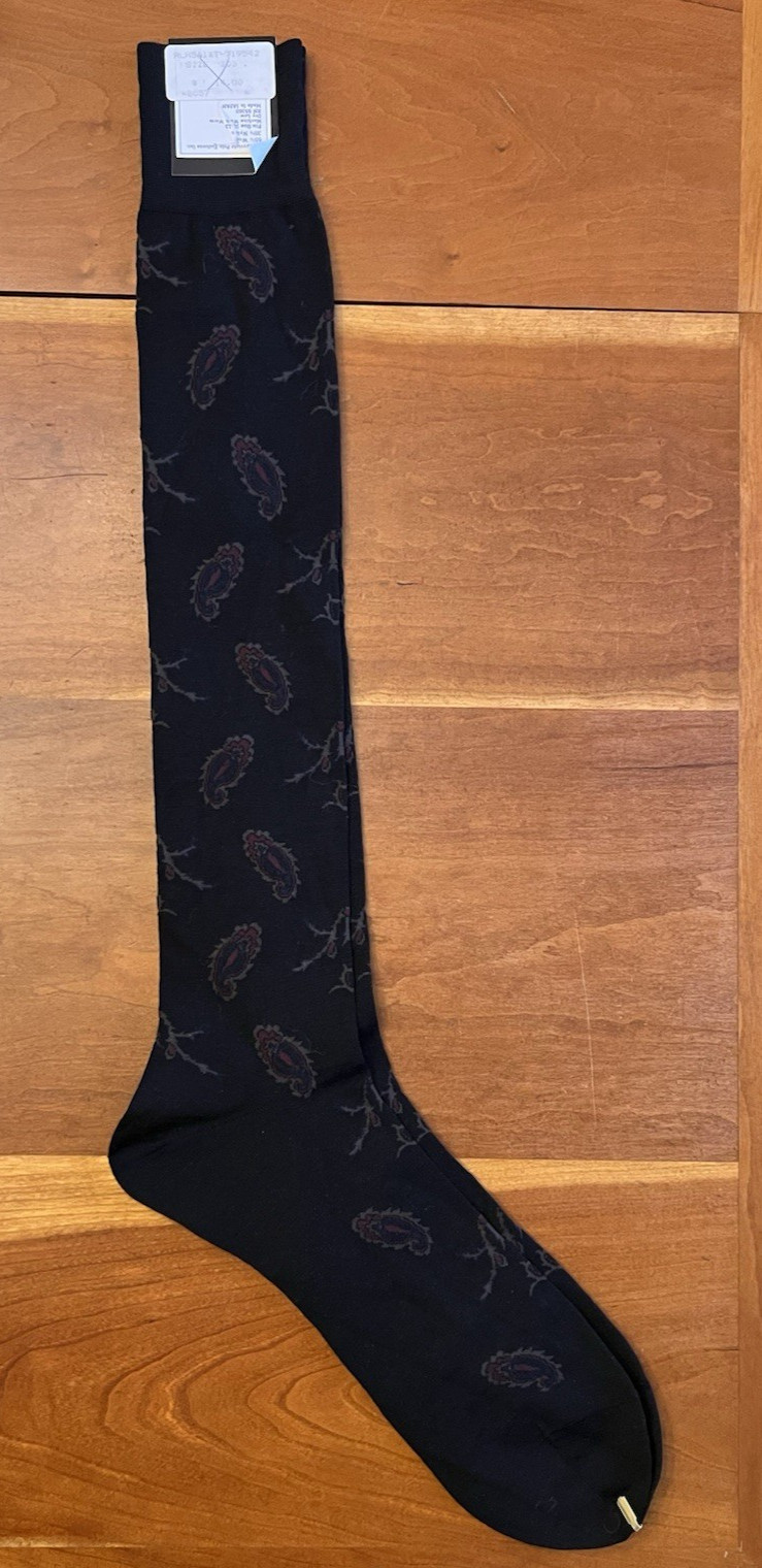 NWT POLO Ralph Lauren Mens Lux Dress Socks OTC 65% Wool Black Paisley JAPAN