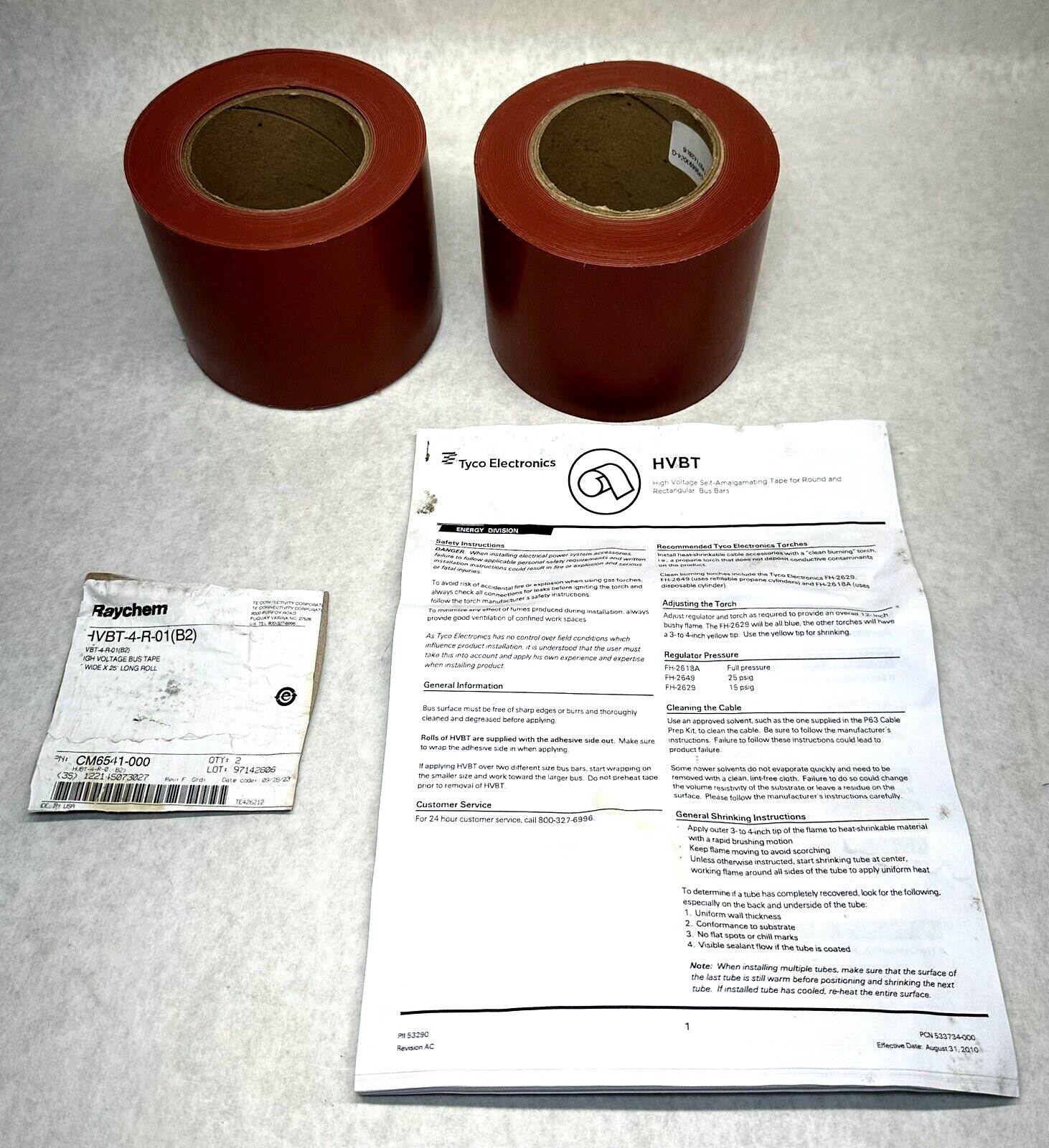NEW (2-Pack) Raychem HVBT-4-R-01(B2) High Voltage Bus Tape 4” Wide x 25 ft. Roll