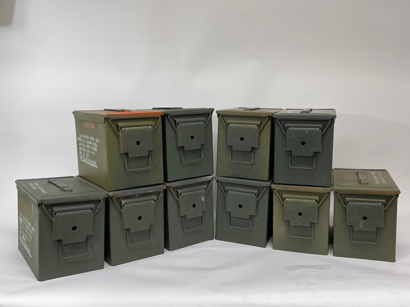 10 Pack FAT 50 Cal Metal Ammo Can – Military Steel Box Ammo Storage - Used