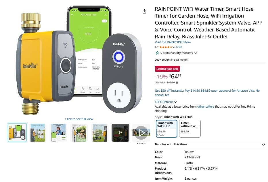 RAINPOINT WiFi Smart Water Hose Timer Irrigation Controller w/ Hub Used