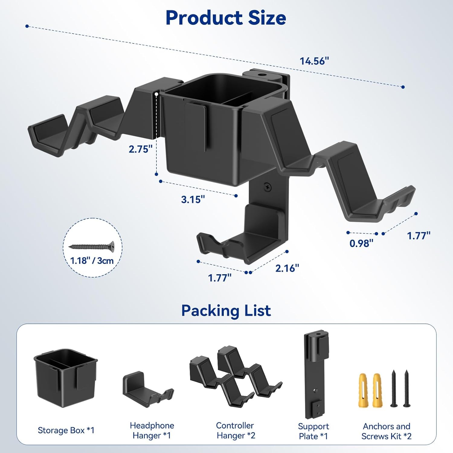 KDD Controller Wall Mount & Headset Holder, Universal Gaming Organizer Stand wit