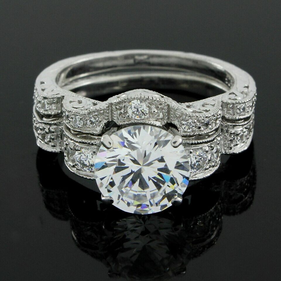 3 Ct Round Cut Off White Treated Diamond Ring 925 Sterling Silver With Band