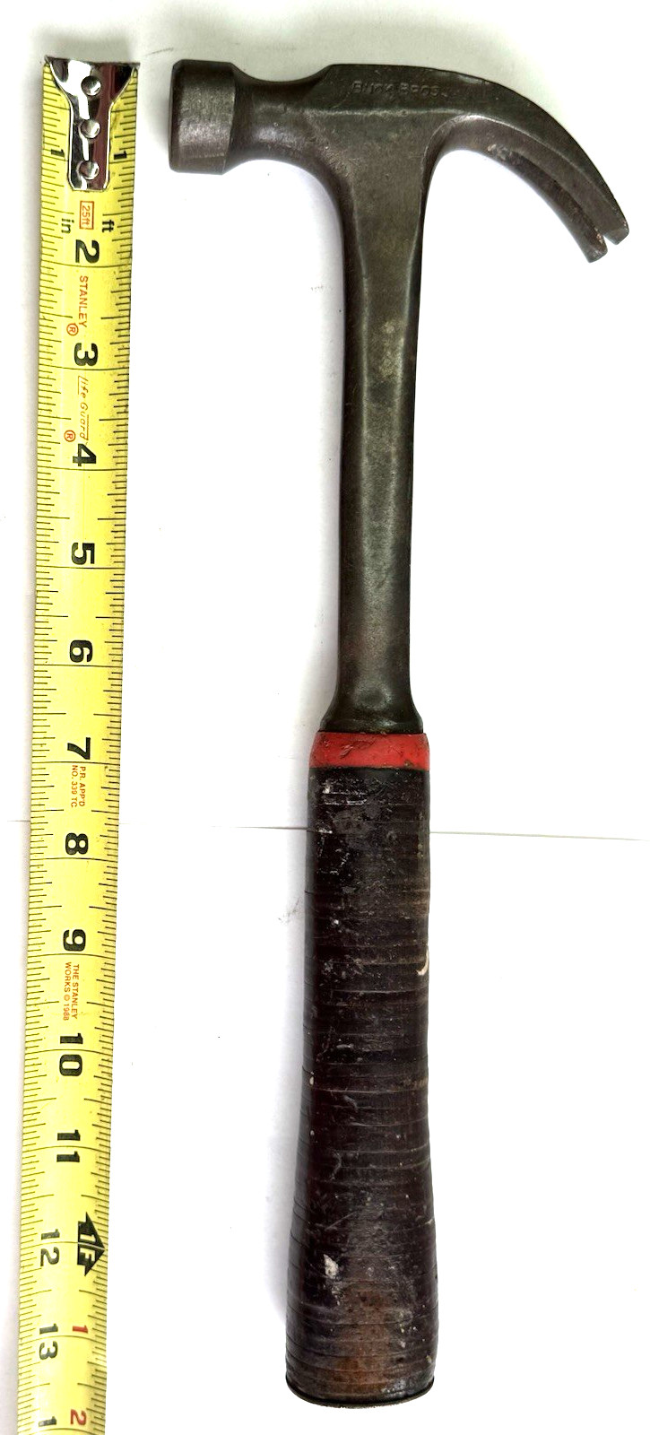 Buck Bros Curved Claw Leather Stacked Handle Hammer, Used