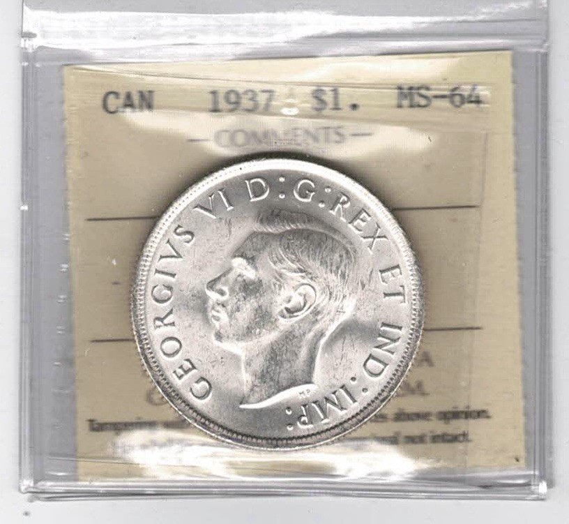1937 Canada 1 Dollar 2x HP - ICCS MS64 - XCE 421