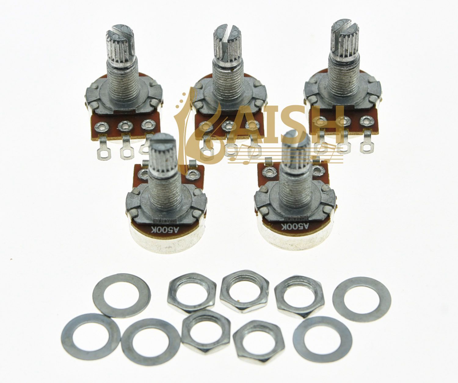10 Pcs A500K Audio Guitar Mini Pots Long Split Shaft 500K Guitar Potentiometers