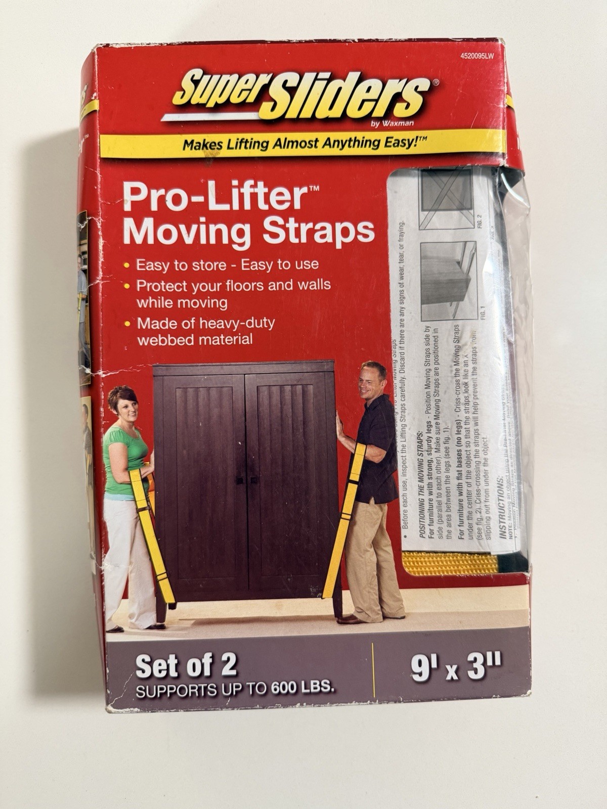Super Sliders Pro-Lifter Moving Straps 2-Pack 9ft Supports 600lbs DAM BOX NEW