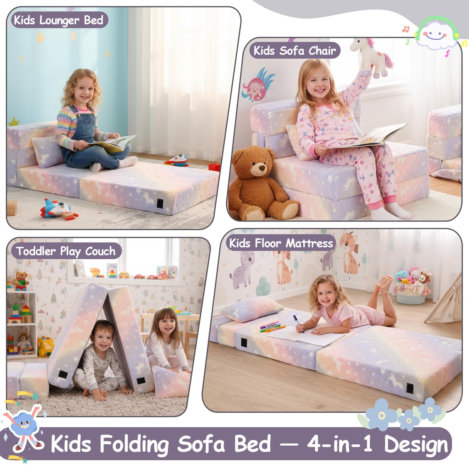 Folding Sofa Bed Floor Mattress, Trifold Futon Mattress Fold Up Bed, Fold Out...