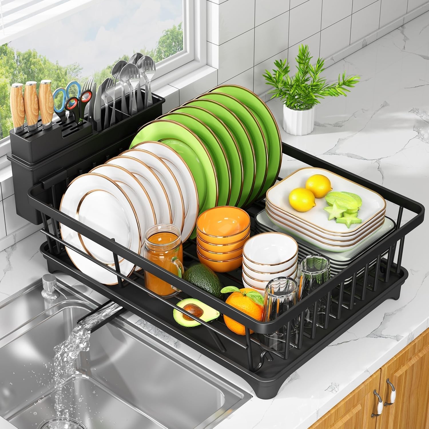 Dish Drying Rack - Small for Kitchen Counter Rust-Resistant Space-Saving Drainer