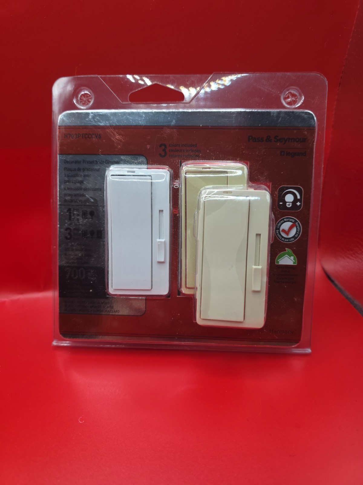 Legrand Pass & Seymour H703PTCCCV6 Preset Slide Dimmer, 1 Pole, 3 Color Plates