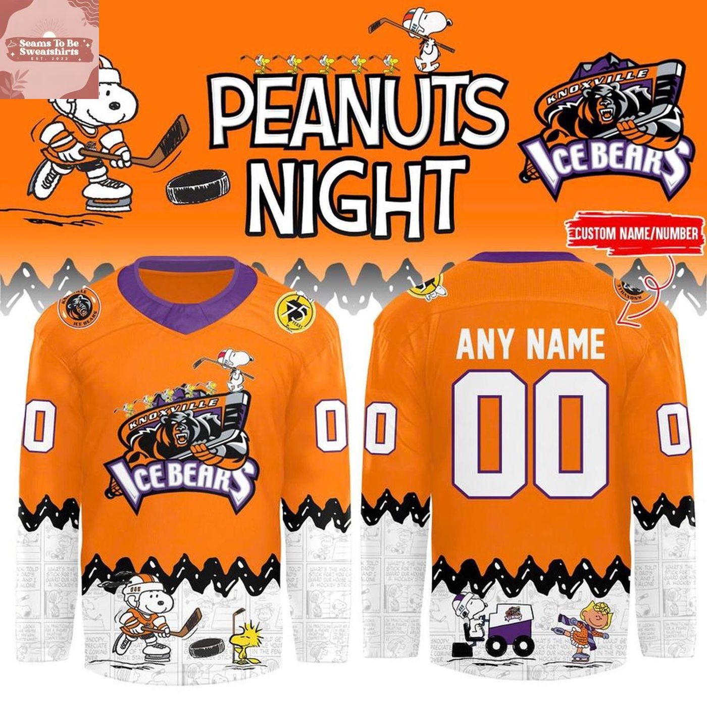 Personalize Knoxville Ice Bears x Peanuts Night 2026 Hockey Shirt Men's Fan Gear