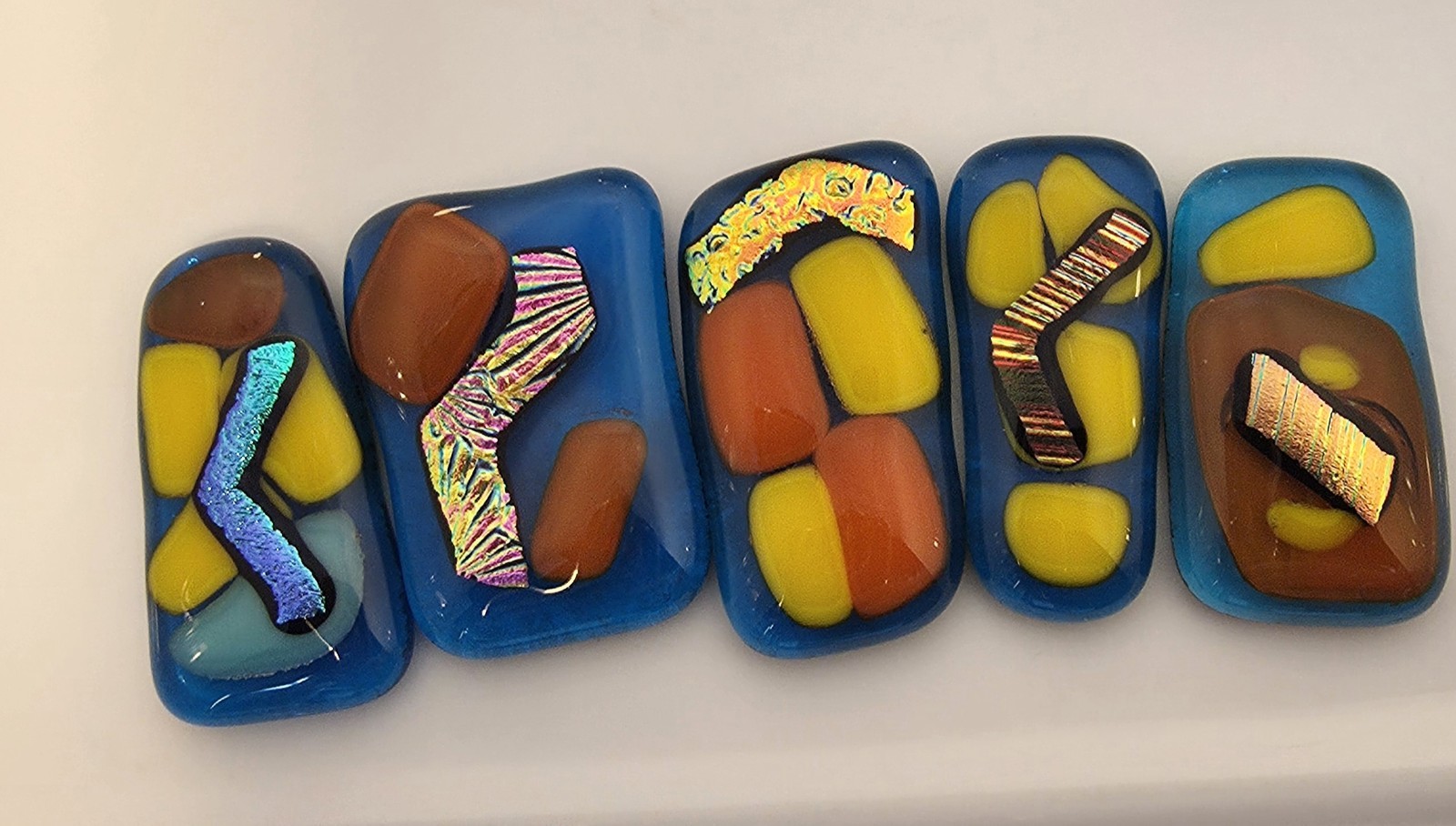 Set 5 fused glass cabachons jewelry art mosaic craft supplies glass on glass 8