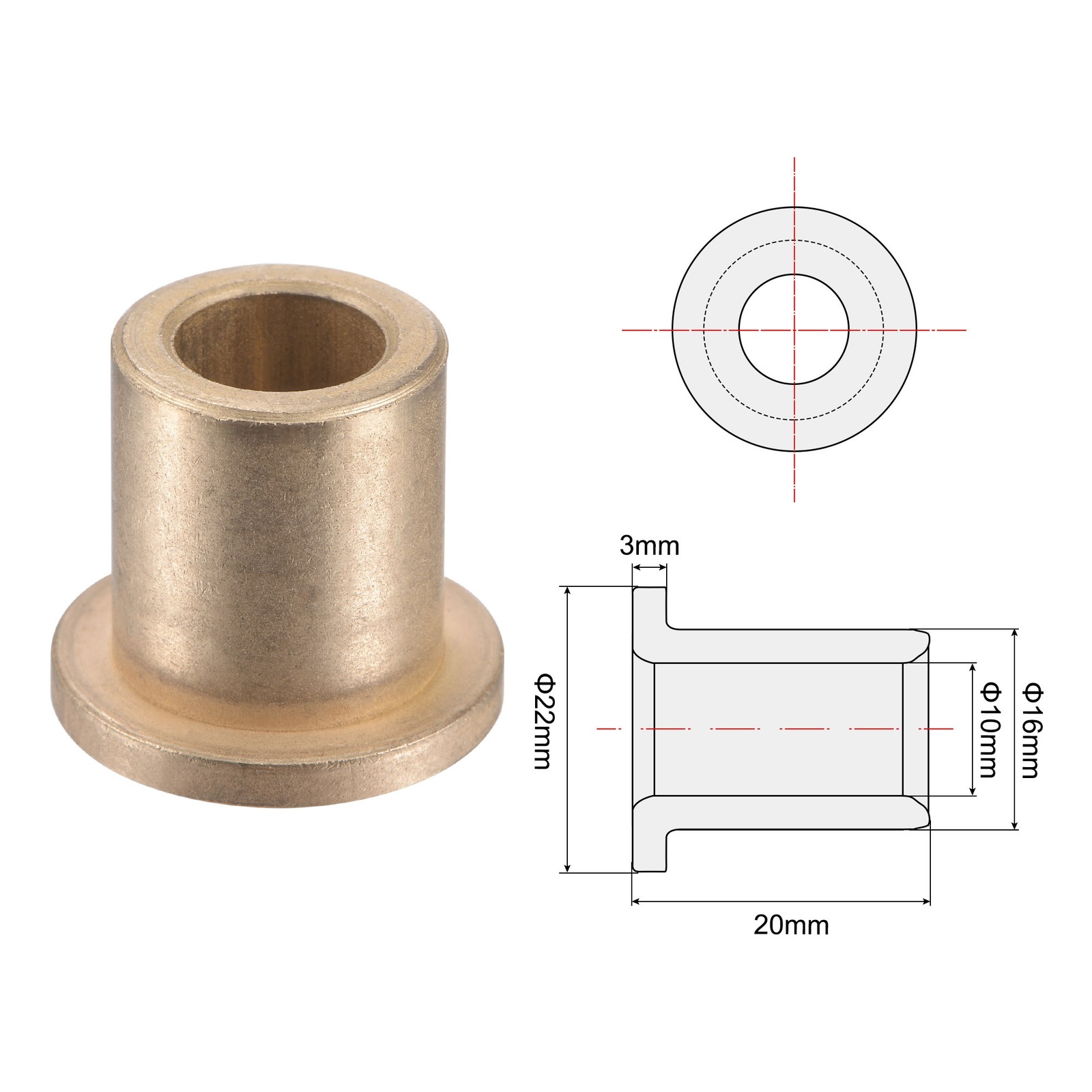 4pcs - Flange Sleeve Bearings Sintered Bronze Self-Lubricating Bushing