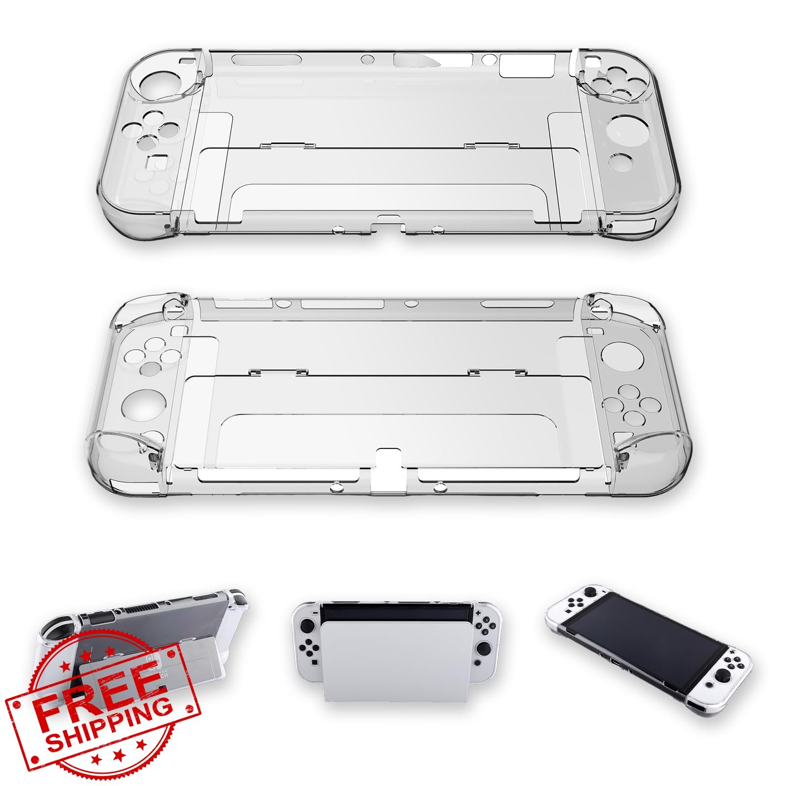 Oniartasy Switch OLED Clear PC Case Heat Dissipation Kickstand Dockable