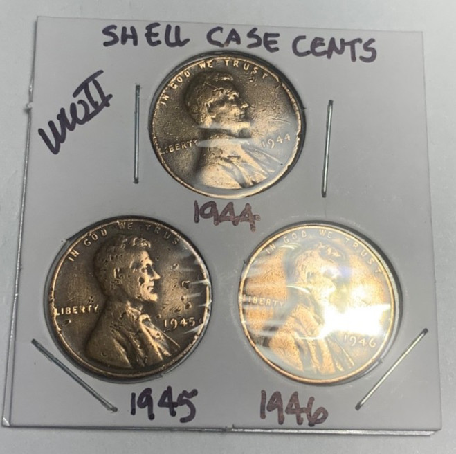 Shell Case Cents Pennies Collection in a Coin Flip Vintage WWII