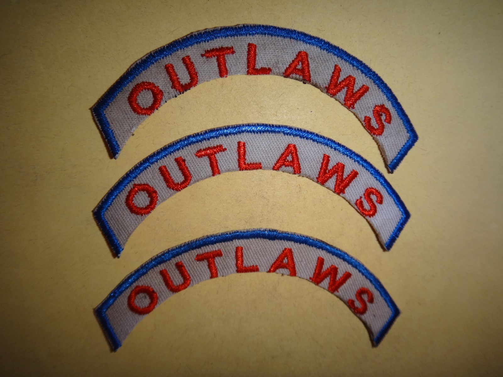 3 OUTLAWS Machine Embroidered Arcs Patches