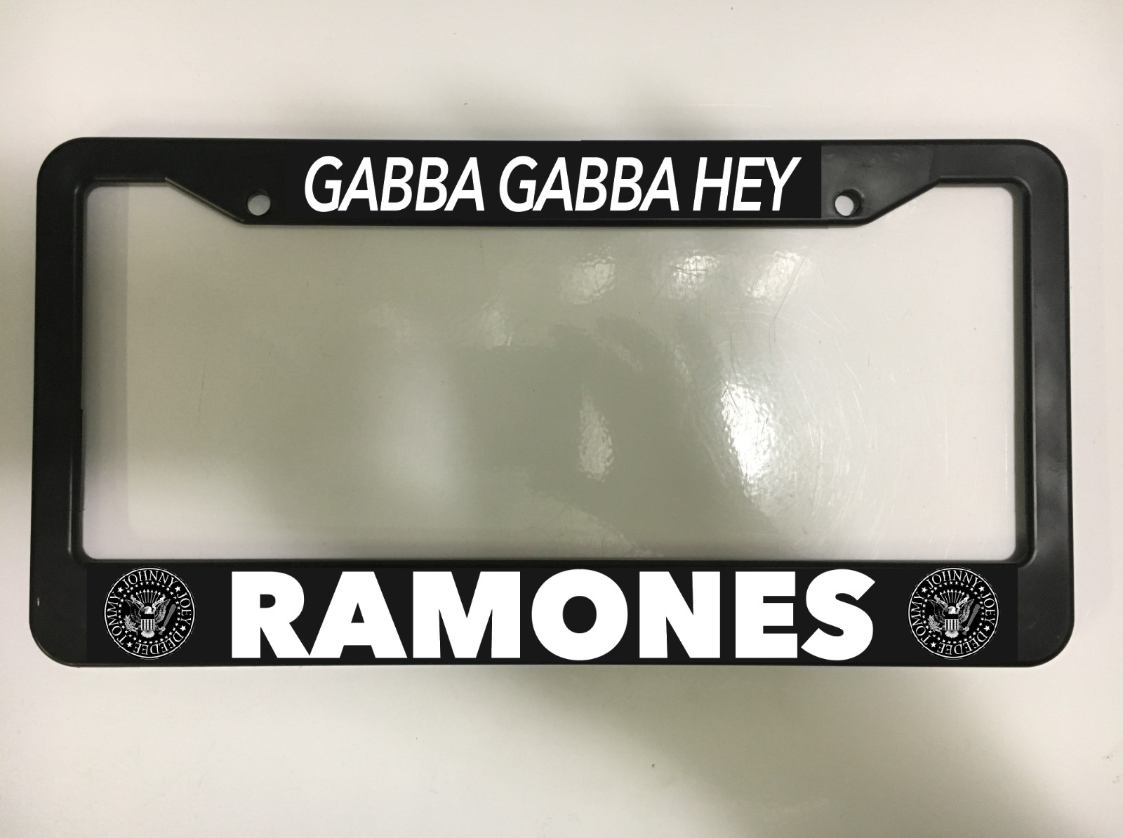 GABBA GABBA HEY RAMONES PUNK ROCK BAND MYC USA 70s Black License Plate Frame NEW