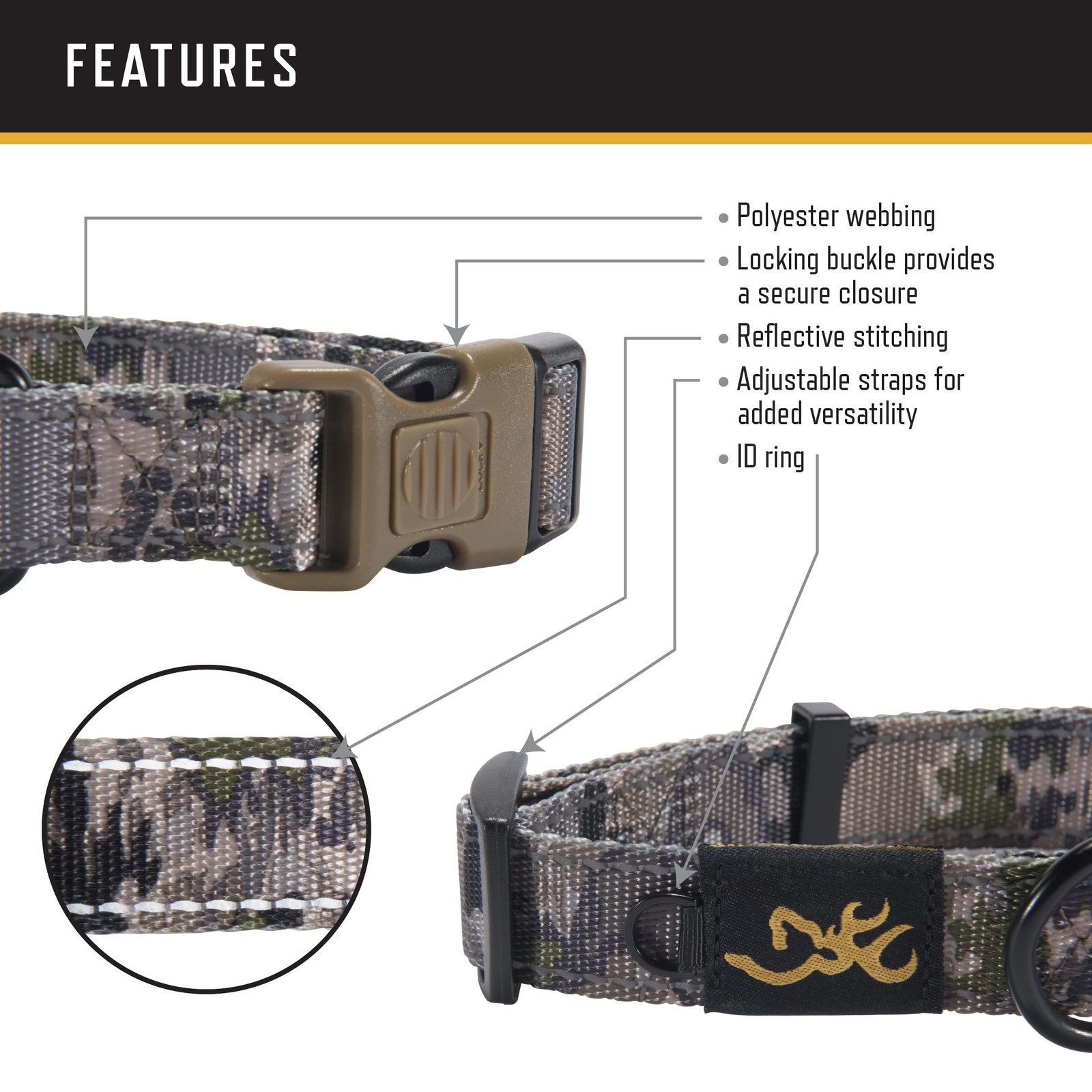 Browning Classic Preformance Webbing Pet Collar, Fully Adjustable, Available ...