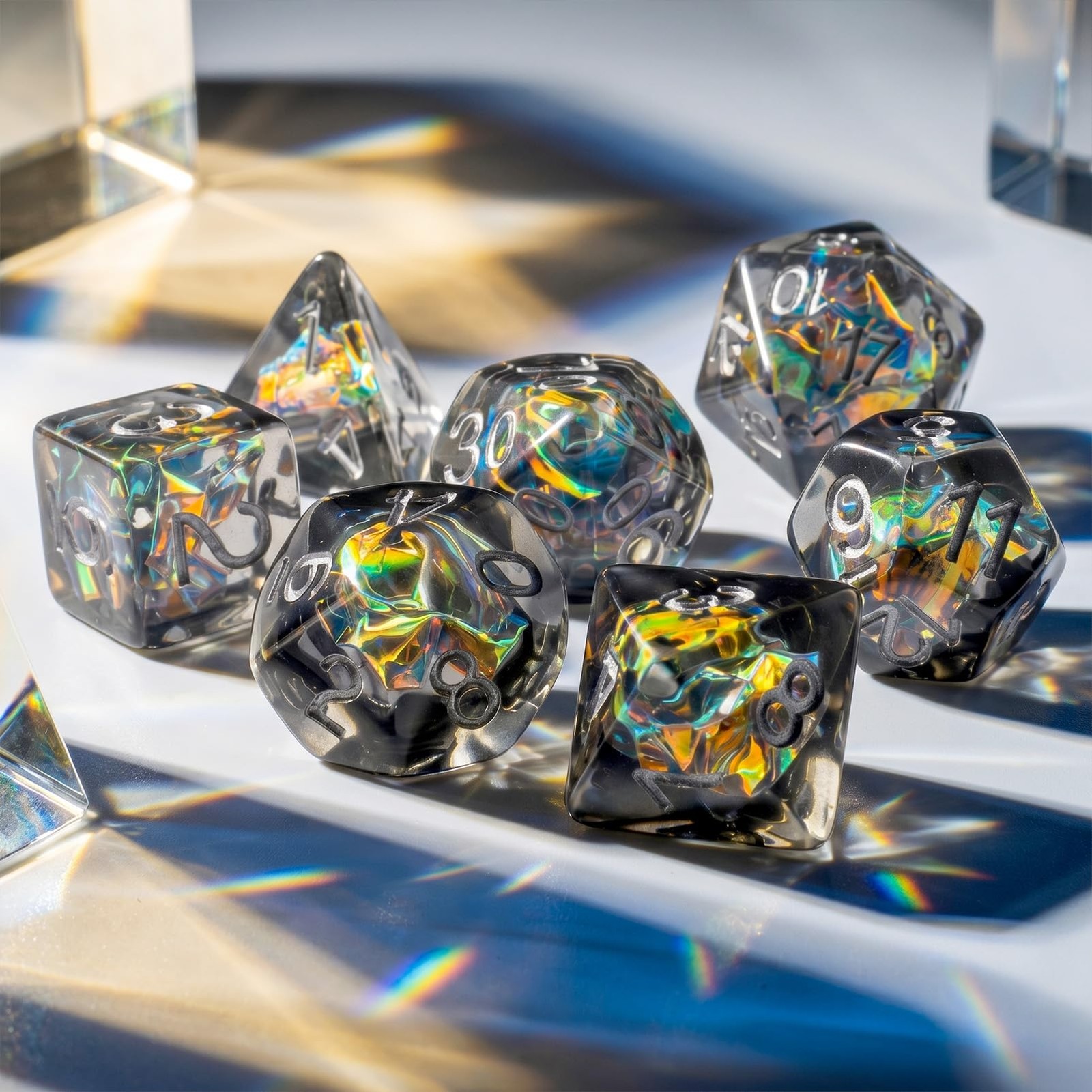 Haxtec DND Dice Set 7PCS Polyhedral D&D for Black Gold Silver