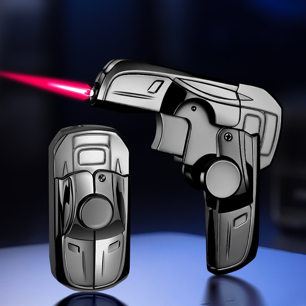 New Folding Gun Style Inflatable Lighter Windproof Butane Gas Jet Red Flame