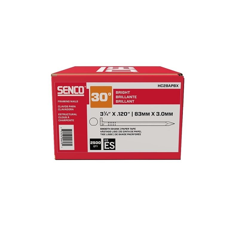 Senco HC28APBX Series Collated Nail, Paper Tape Collation, 3-1/4 in L, Steel, Br