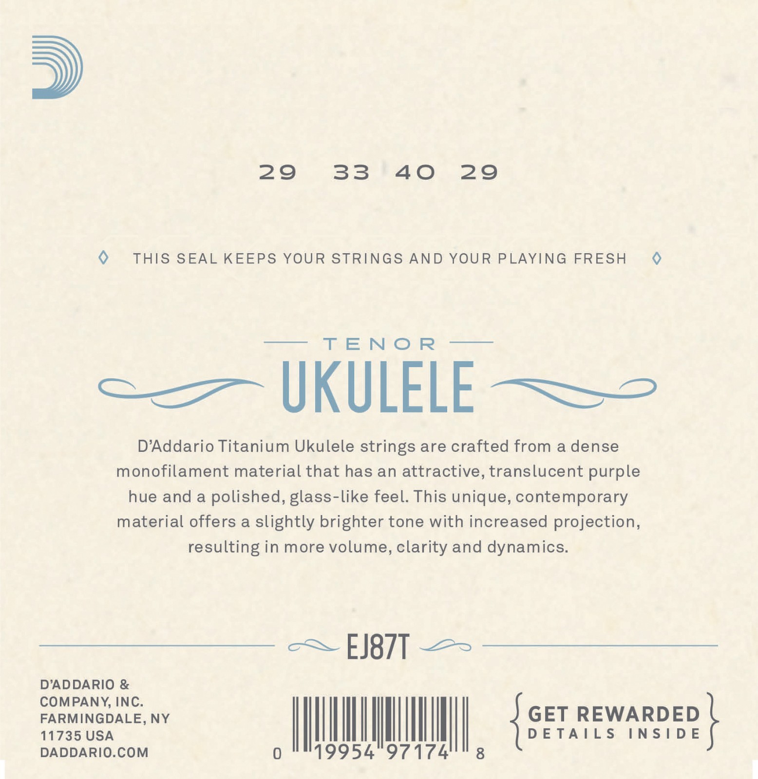 D'Addario EJ87T Titanium T2 Ukulele Strings Tenor Uke