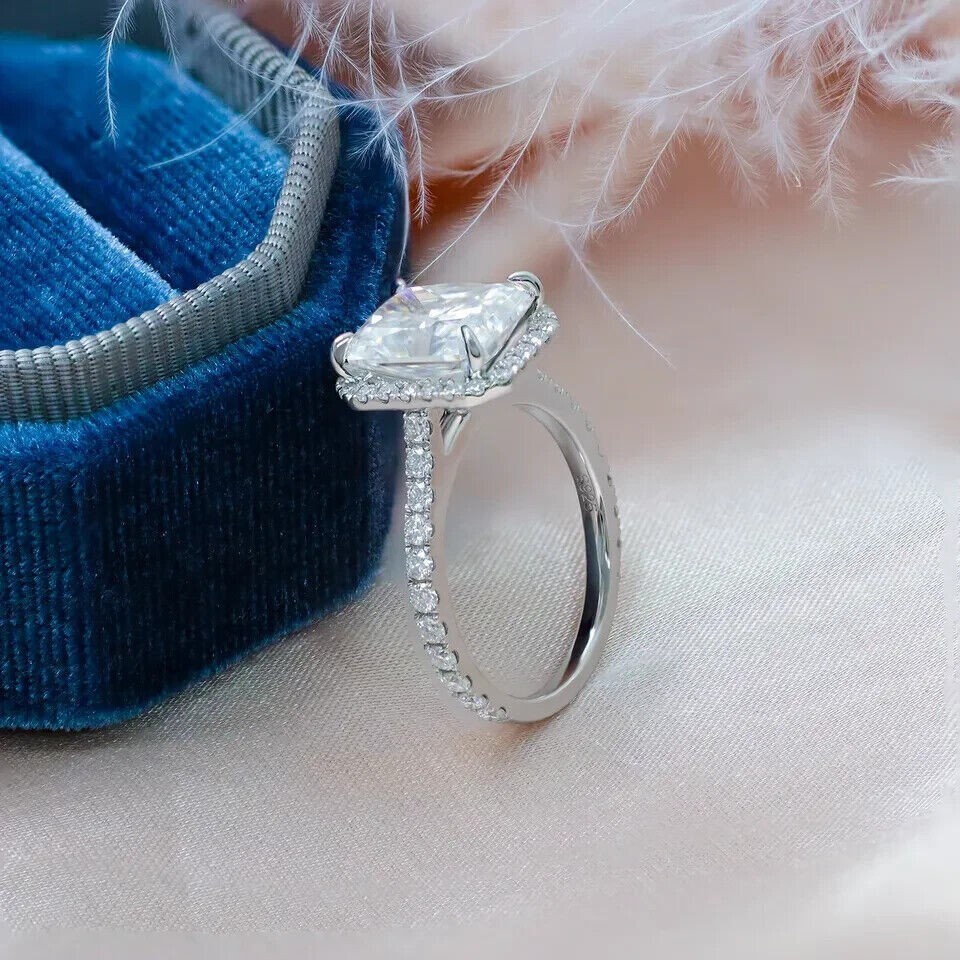14k White Gold Plated 2.50 CTW Radiant Certified Moissanite Halo Engagement Ring