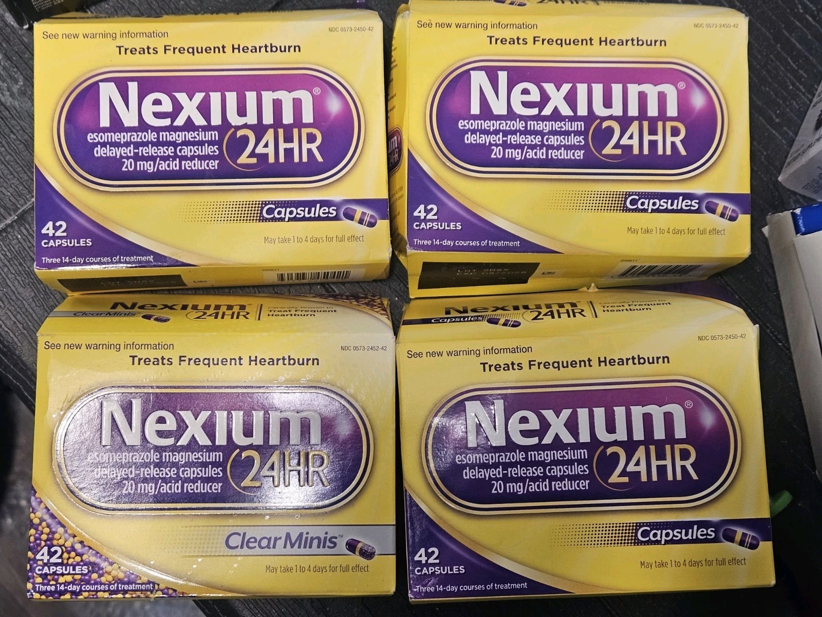 Nexium 24HR Heartburn Relief 20MG:4 BOXES OF 42=(168 CAPS TOTAL-BulkSAVE EXP '28