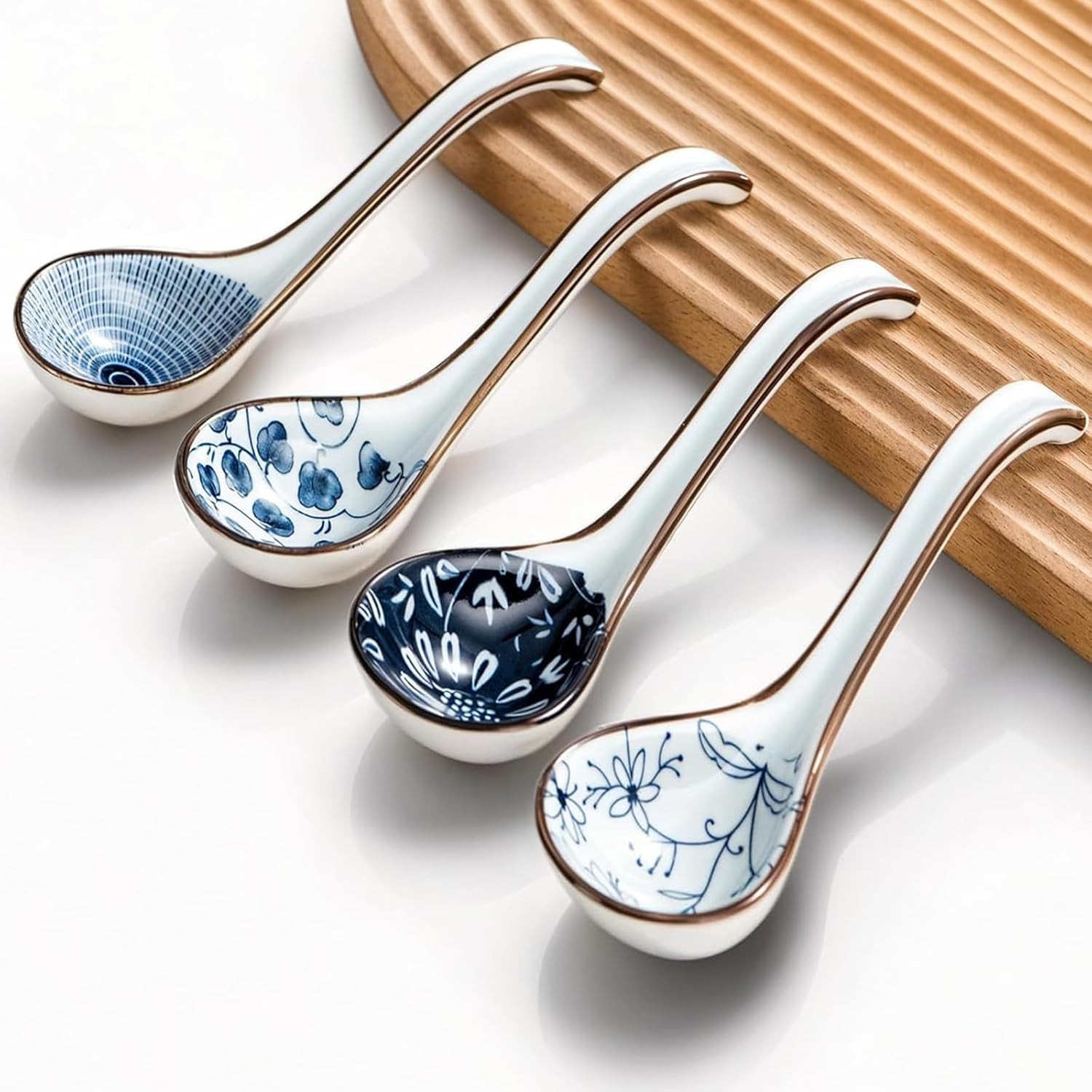 Asian Soup Spoon Set of 4, Ceramic Pho Spoons, Ramen Spoon, Chinese Soup Spoons,