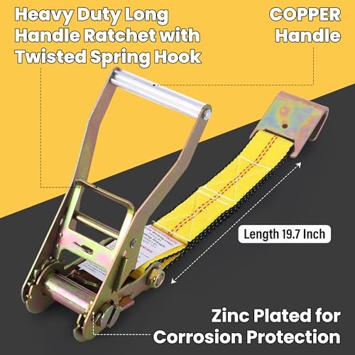 2" x 10 FT Lasso Wheel Straps (4-Pack) - High Visibility No-Wrap Tie Yellow