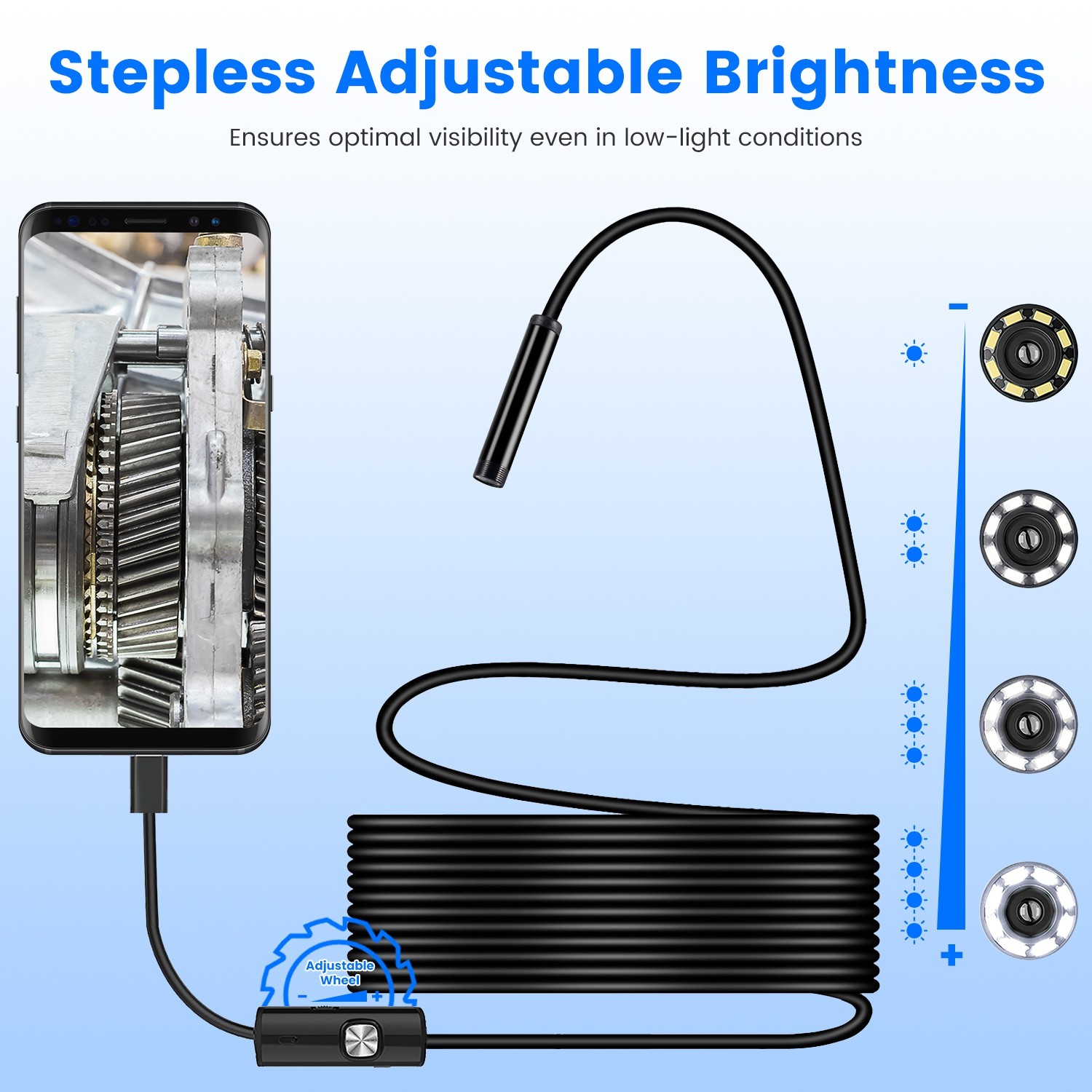 Endoscope Camera w/ Light 1920P HD Inspection Borescope Tool APP Control Camera