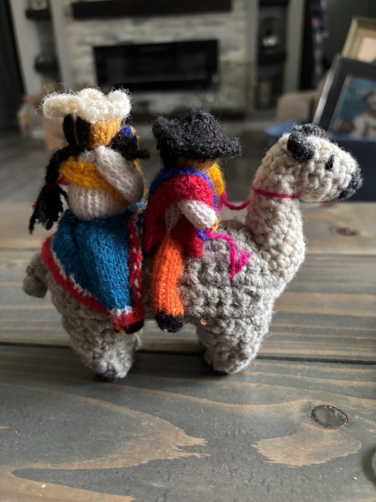 Vintage Peruvian Llama Rider Folk Art Handmade Andean Yarn Figure Peru Bolivia