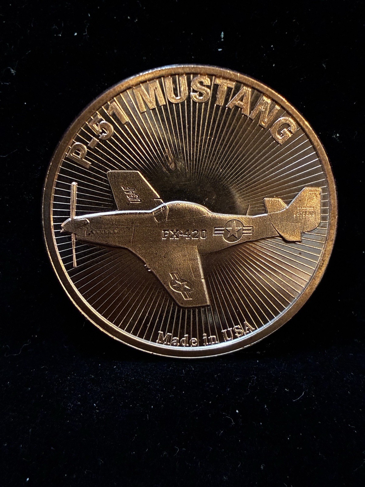 P-51 Mustang 1oz AVDP .999 Copper Round Navy USMC WWII Army Air Core USAF BU