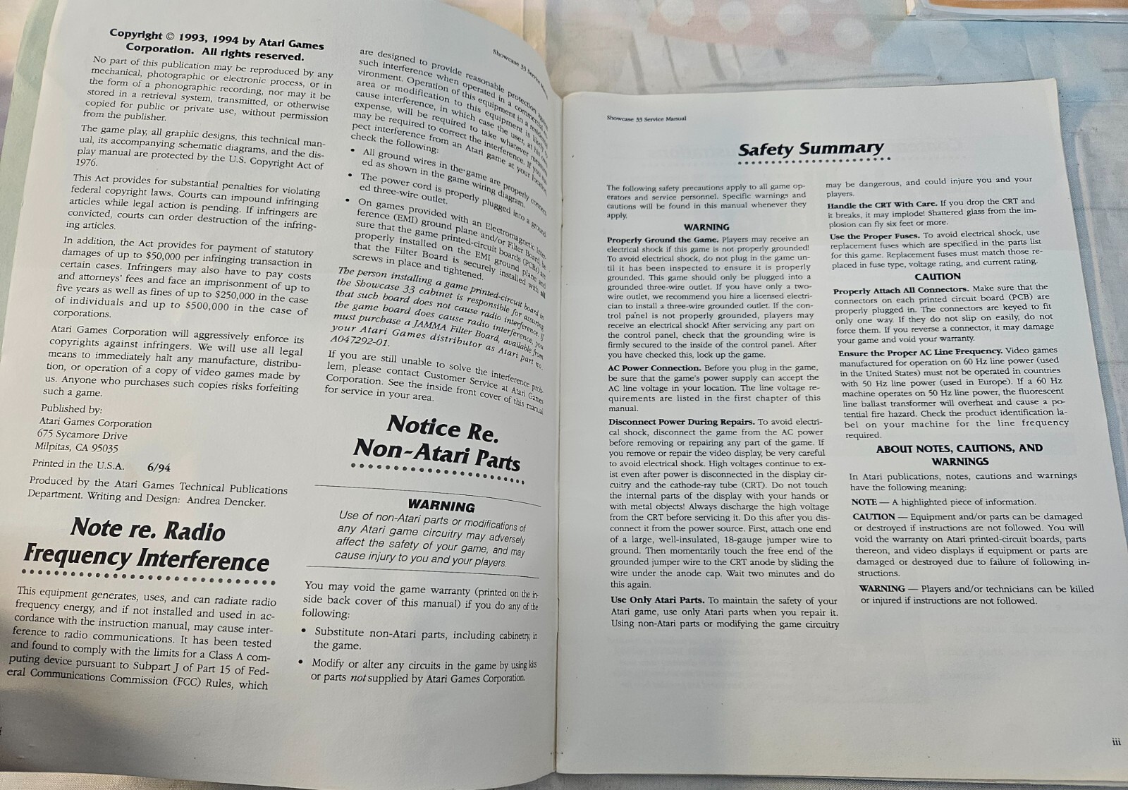 Atari SHOWCASE 33 Arcade Service Manual