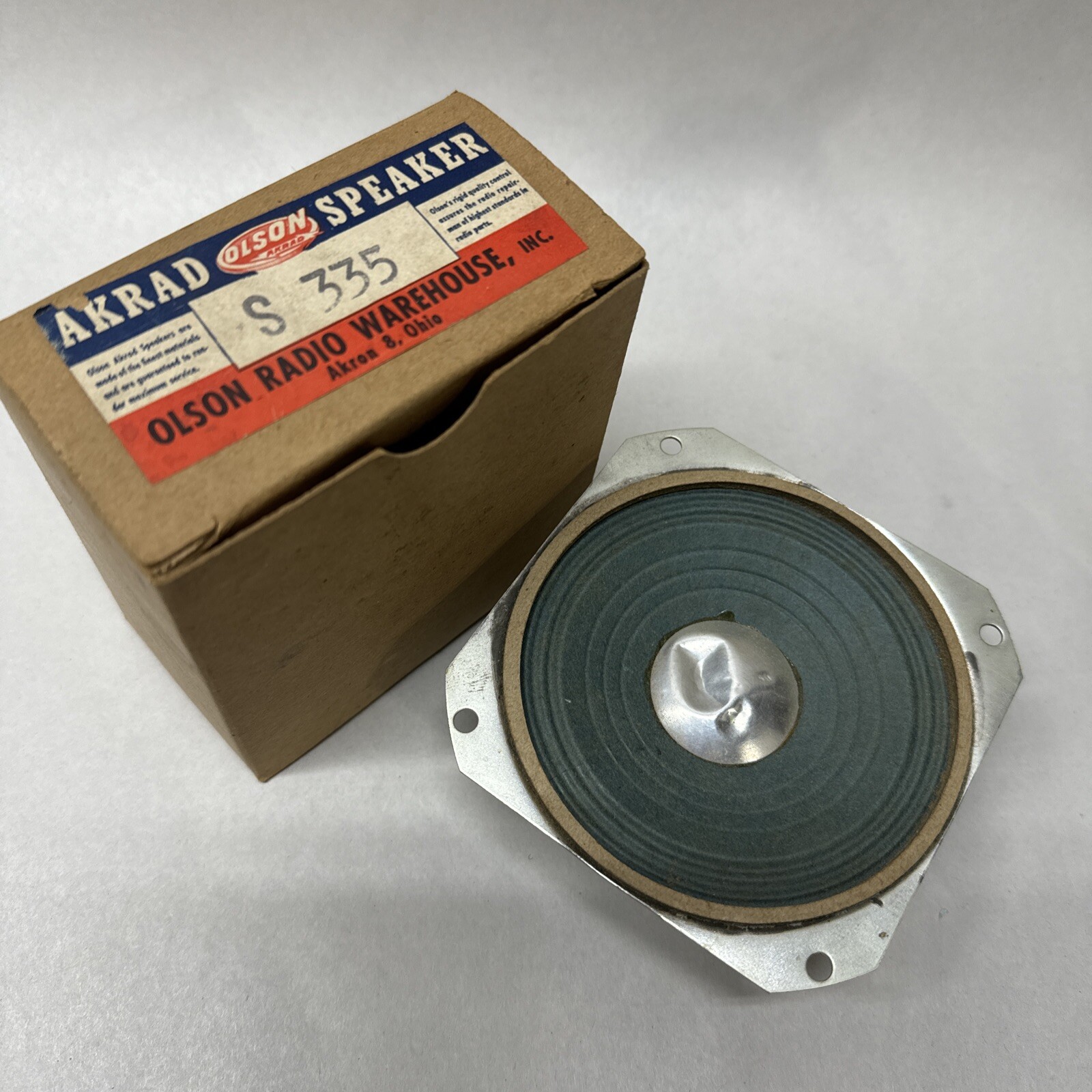 Vintage Olson Akrad Speaker S-335 4” Speaker New In Box Rare Olson Radio Warehou
