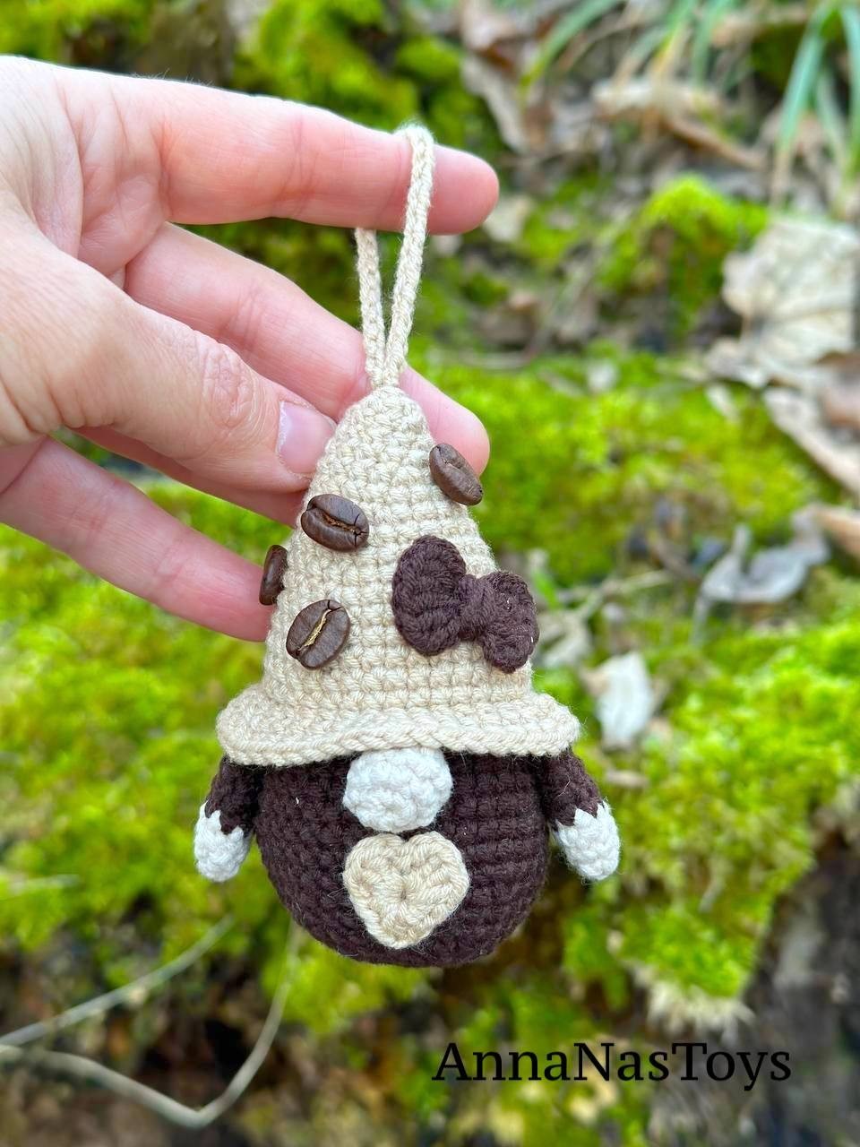 Coffee gnome keychain, Crochet PDF pattern gnome with coffee beens
