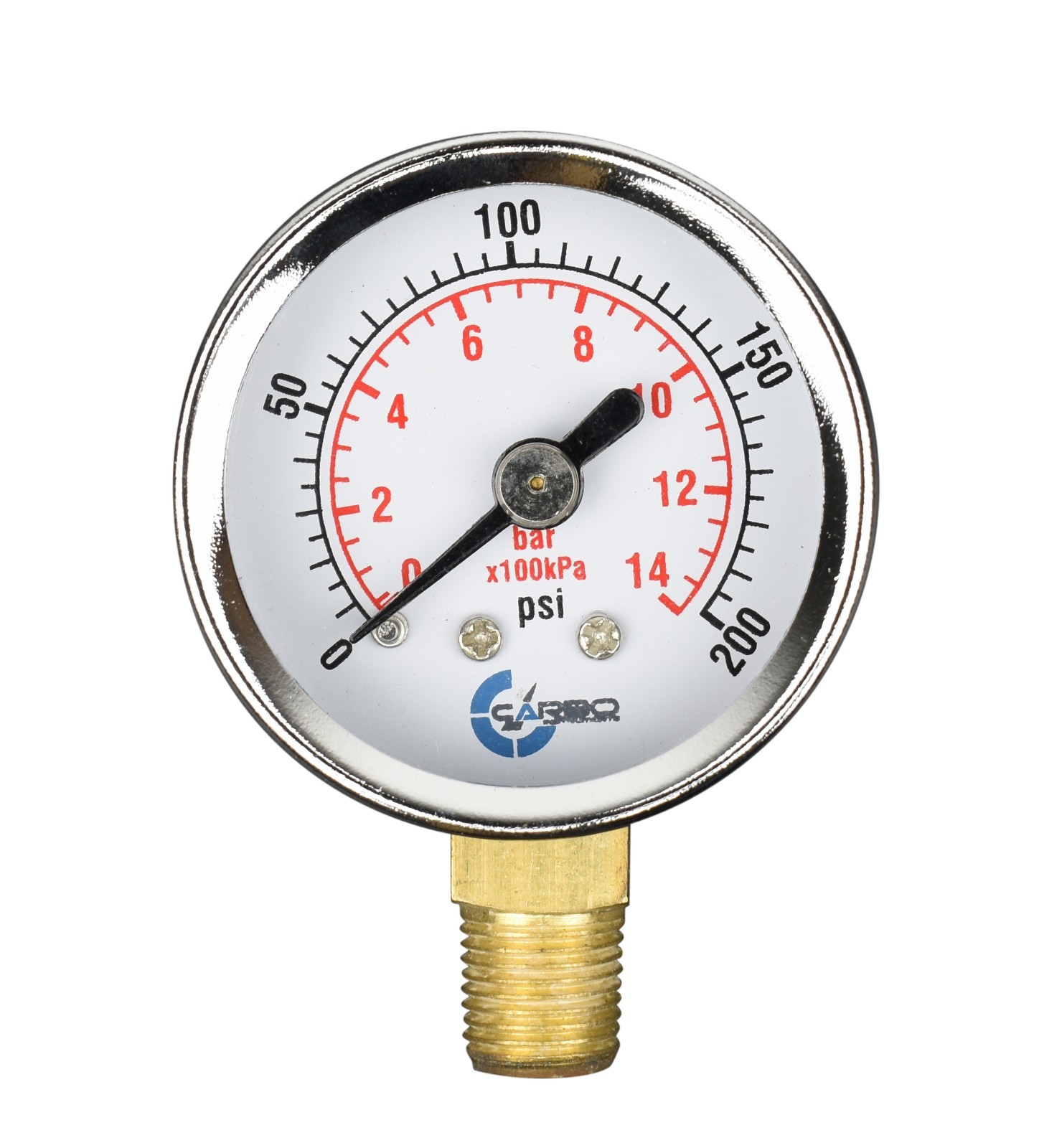 1-1/2" Pressure Gauge - Chrome Plate Steel Case, 1/8"NPT, Lower Mnt. 200 PSI
