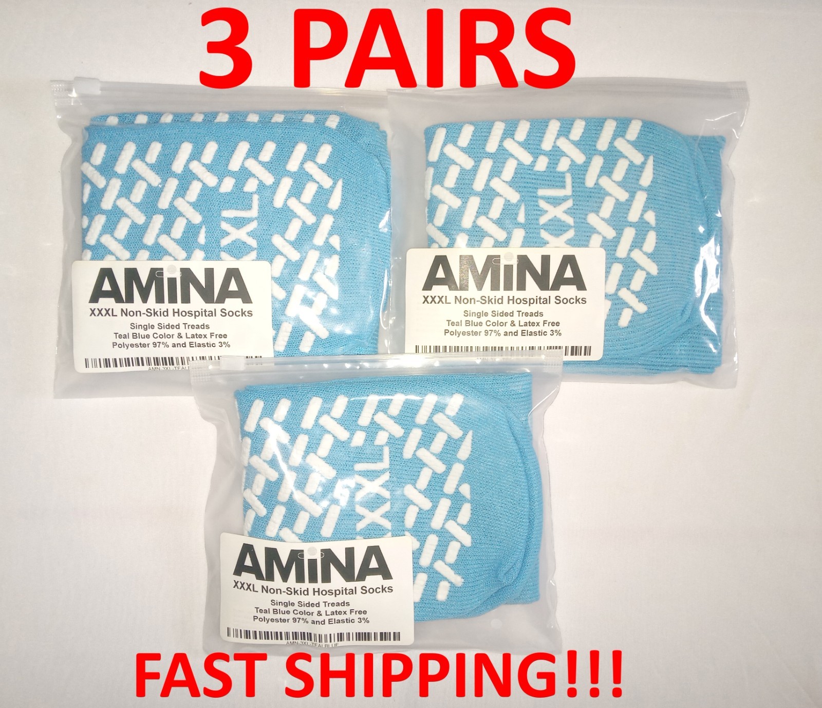 3 Pairs Teal Blue XXXL Non Skid Hospital Travel Slipper Socks 3XL Fast Shipping!