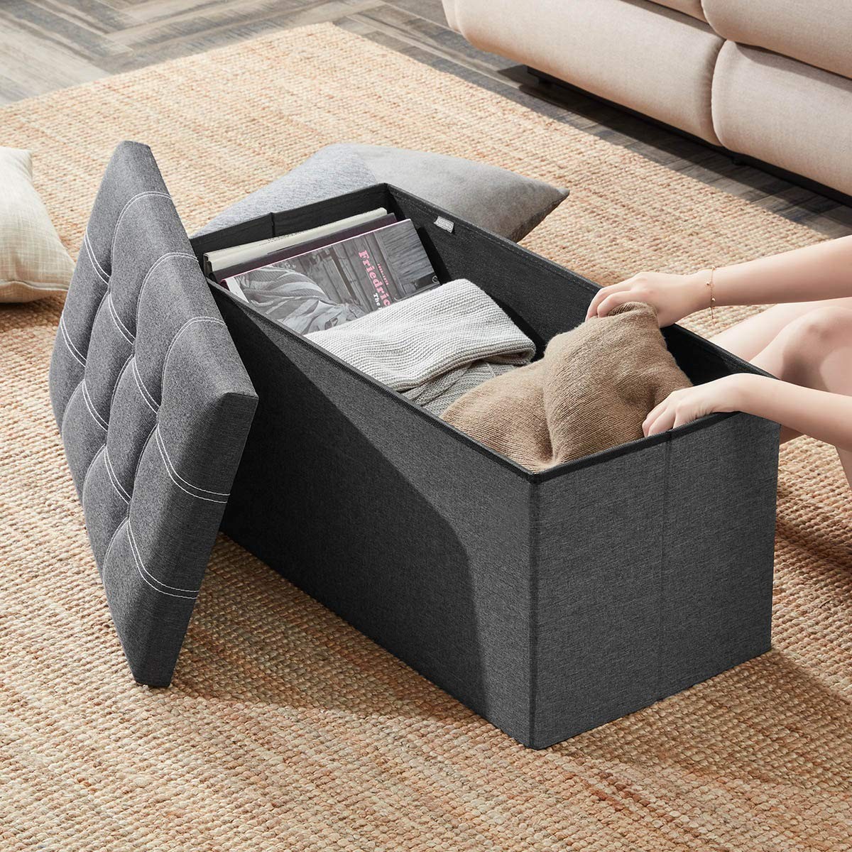 30 inches Folding Ottoman, Ottoman with Storage Footrest Seat Support 350lbs,...